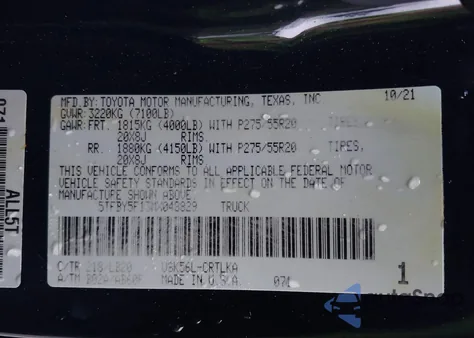 2021 Toyota Tundra Limited z USA, uszkodzony, nr VIN 5TFBY5F13MX048829